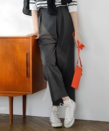【洗える】ストレッチタイプライター ラップディテール ワイド パンツ