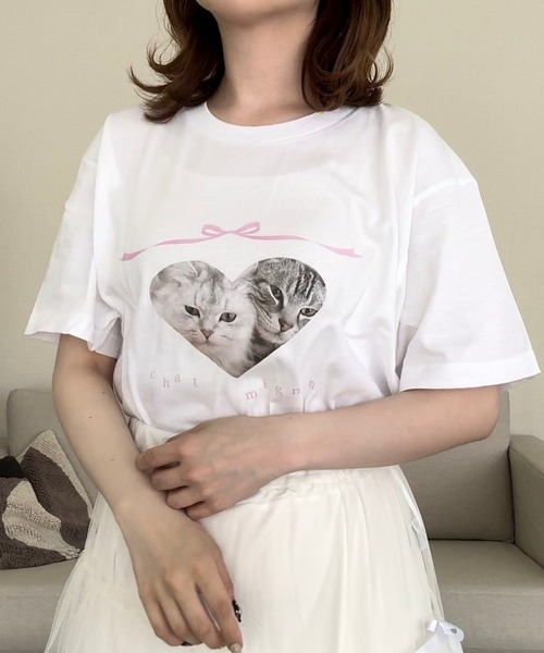 cuorequal(クオレコール)の「CATリボン半袖Tシャツ(Tシャツ/カットソー・レディース・ホワイト・LARGE/MEDIUM)」の6枚目の写真