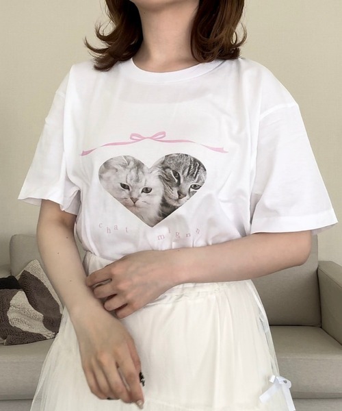cuorequal(クオレコール)の「CATリボン半袖Tシャツ(Tシャツ/カットソー・レディース・ホワイト・LARGE/MEDIUM)」の8枚目の写真