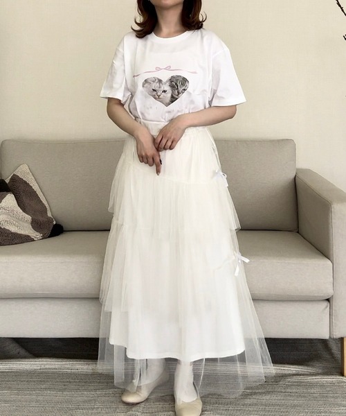 cuorequal(クオレコール)の「CATリボン半袖Tシャツ(Tシャツ/カットソー・レディース・ホワイト・LARGE/MEDIUM)」の9枚目の写真