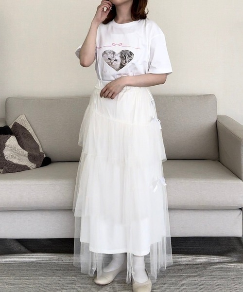 cuorequal(クオレコール)の「CATリボン半袖Tシャツ(Tシャツ/カットソー・レディース・ホワイト・LARGE/MEDIUM)」の10枚目の写真