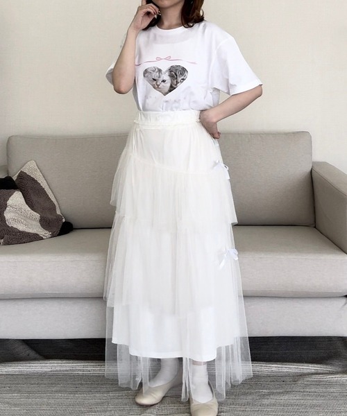 cuorequal(クオレコール)の「CATリボン半袖Tシャツ(Tシャツ/カットソー・レディース・ホワイト・LARGE/MEDIUM)」の3枚目の写真
