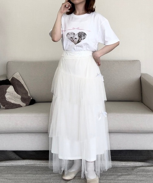 cuorequal(クオレコール)の「CATリボン半袖Tシャツ(Tシャツ/カットソー・レディース・ホワイト・LARGE/MEDIUM)」の4枚目の写真