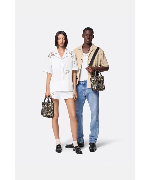 VERSACE バロッコ アテナ ラフィア スモール トートバッグ CORAL バロッコ アテナ ラフィア スモール トート バッグ ホワイト