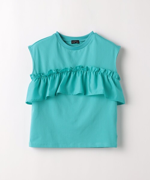 green label relaxing（グリーンレーベルリラクシング）の「TJ カット×布帛 フリルノースリーブ / キッズ 100cm-130cm -吸水速乾-（タンクトップ・キッズ・ライラック/ダークグレー/オフホワイト/ターコイズブルー・120cm/130cm/100cm/110cm）」の3枚目の写真