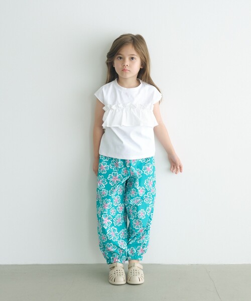 green label relaxing（グリーンレーベルリラクシング）の「TJ カット×布帛 フリルノースリーブ / キッズ 100cm-130cm -吸水速乾-（タンクトップ・キッズ・ライラック/ダークグレー/オフホワイト/ターコイズブルー・120cm/130cm/100cm/110cm）」の5枚目の写真