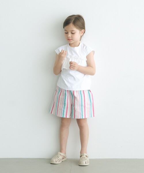 green label relaxing（グリーンレーベルリラクシング）の「TJ カット×布帛 フリルノースリーブ / キッズ 100cm-130cm -吸水速乾-（タンクトップ・キッズ・ライラック/ダークグレー/オフホワイト/ターコイズブルー・120cm/130cm/100cm/110cm）」の6枚目の写真