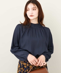 MK MICHEL KLEIN | 2024AW/シャーリングネックデザインサテンブラウス/洗える(シャツ/ブラウス)