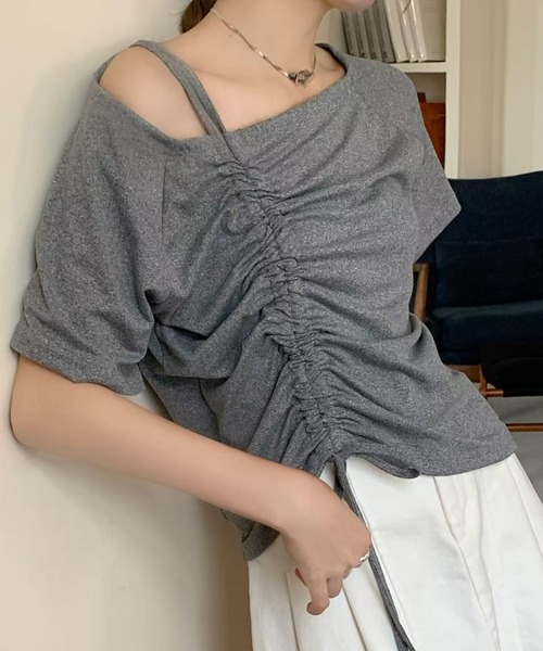 LADY LIKE（レディライク）の「ドローストリング肩見せトップス（Tシャツ/カットソー・レディース・ブラック/ホワイト/グレー・M）」の16枚目の写真