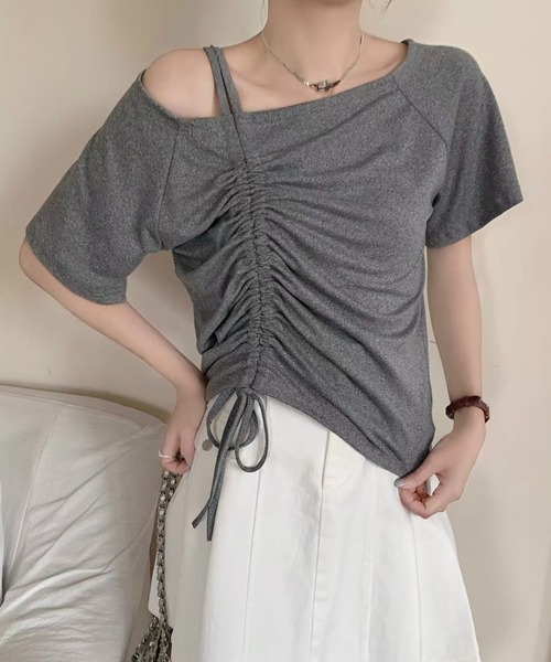 LADY LIKE（レディライク）の「ドローストリング肩見せトップス（Tシャツ/カットソー・レディース・ブラック/ホワイト/グレー・M）」の21枚目の写真