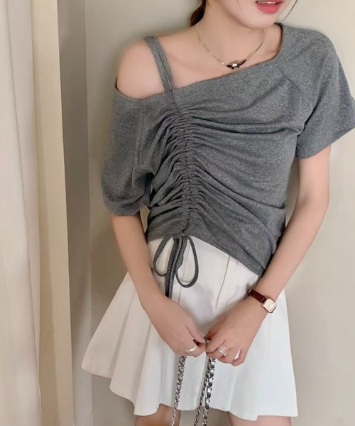 tシャツ ドローストリングラメトップス レディース She's Closet tシャツ メロウフリルハイネック長袖グリッター