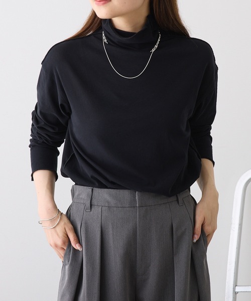 PUAL CE CIN（ピュアルセシン）の「コットンシアーハイネックカットソー（Tシャツ/カットソー・レディース・オフホワイト/ブラック/ライトグレー/オレンジ・FREE）」の14枚目の写真