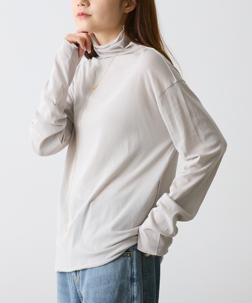 PUAL CE CIN（ピュアルセシン）の「コットンシアーハイネックカットソー（Tシャツ/カットソー・レディース・オフホワイト/ブラック/ライトグレー/オレンジ・FREE）」の10枚目の写真