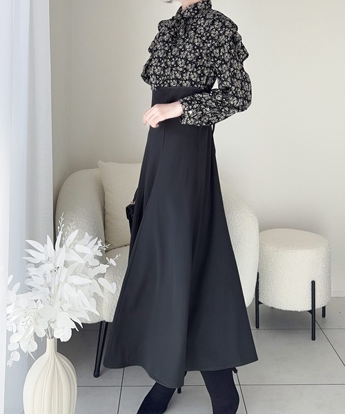 セール】【mily bilet】クラシカルで華やか。小花柄リボンタイ使い