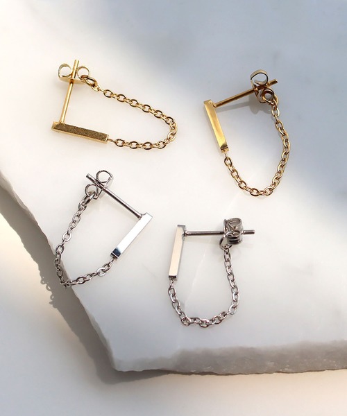 abaskdesign(アバスクデザイン)の「金属アレルギー対応 ロッドチェーンステンレスピアス(ピアス(両耳用)・レディース・シルバー/ゴールド・FREE)」の16枚目の写真