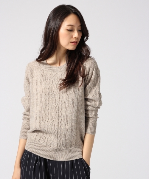 GLOBAL WORK（グローバルワーク）の「7ゲージイタリアケーブルプルオーバー長袖/563013（ニット/セーター・レディース・グリーン/ワインレッド/ネイビー/ホワイト/グレー/ダークグレー/ライトベージュ・SMALL/MEDIUM/LARGE）」の4枚目の写真