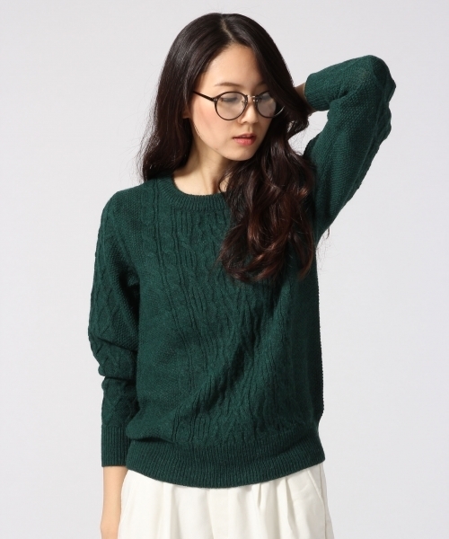 GLOBAL WORK（グローバルワーク）の「7ゲージイタリアケーブルプルオーバー長袖/563013（ニット/セーター・レディース・グリーン/ワインレッド/ネイビー/ホワイト/グレー/ダークグレー/ライトベージュ・SMALL/MEDIUM/LARGE）」の5枚目の写真