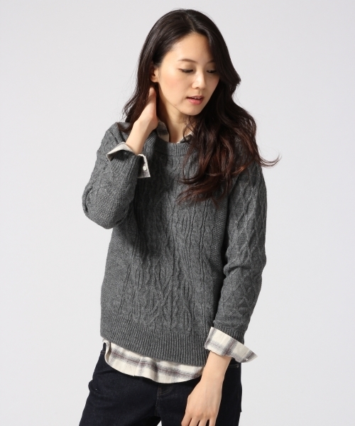 GLOBAL WORK（グローバルワーク）の「7ゲージイタリアケーブルプルオーバー長袖/563013（ニット/セーター・レディース・グリーン/ワインレッド/ネイビー/ホワイト/グレー/ダークグレー/ライトベージュ・SMALL/MEDIUM/LARGE）」の3枚目の写真