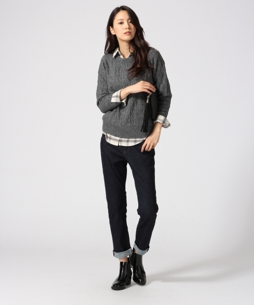 GLOBAL WORK（グローバルワーク）の「7ゲージイタリアケーブルプルオーバー長袖/563013（ニット/セーター・レディース・グリーン/ワインレッド/ネイビー/ホワイト/グレー/ダークグレー/ライトベージュ・SMALL/MEDIUM/LARGE）」の10枚目の写真