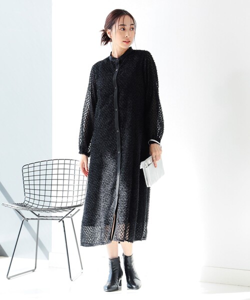 B:MING by BEAMS（ビーミングバイビームス）の「ジャカード シャツ ワンピース（S～M）（シャツワンピース・レディース・ブラック/ライトグレー・MEDIUM/SMALL）」の5枚目の写真