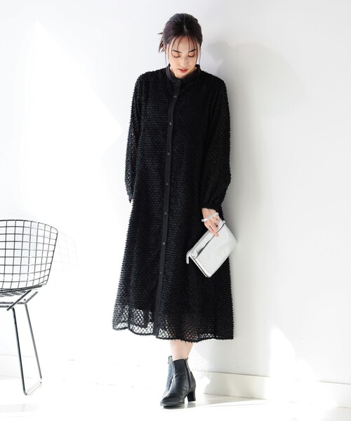 B:MING by BEAMS（ビーミングバイビームス）の「ジャカード シャツ ワンピース（S～M）（シャツワンピース・レディース・ブラック/ライトグレー・MEDIUM/SMALL）」の6枚目の写真