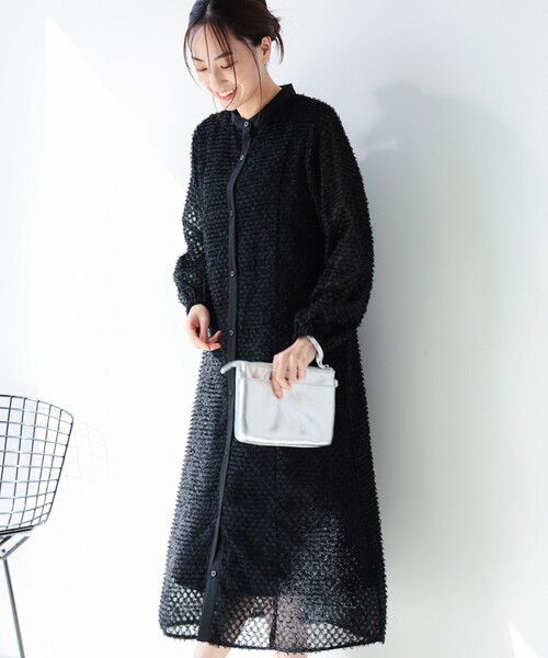 B:MING by BEAMS（ビーミングバイビームス）の「ジャカード シャツ ワンピース（S～M）（シャツワンピース・レディース・ブラック/ライトグレー・MEDIUM/SMALL）」の7枚目の写真