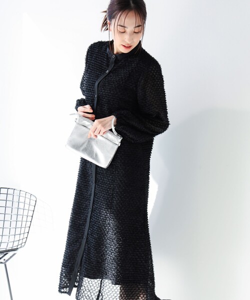 B:MING by BEAMS（ビーミングバイビームス）の「ジャカード シャツ ワンピース（S～M）（シャツワンピース・レディース・ブラック/ライトグレー・MEDIUM/SMALL）」の8枚目の写真