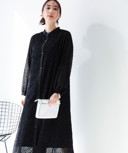 B:MING by BEAMS（ビーミングバイビームス）の「ジャカード シャツ ワンピース（S～M）（シャツワンピース・レディース・ブラック/ライトグレー・MEDIUM/SMALL）」の9枚目の写真