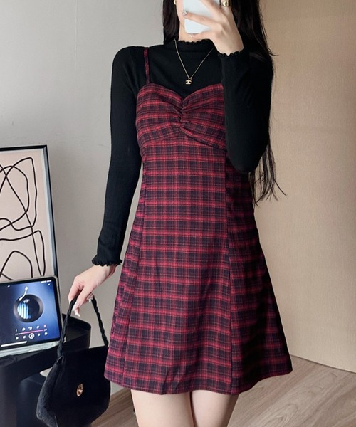 SpRay（スプレイ）の「チェックキャミミニワンピース（ワンピース・レディース・レンガ/レッド/ブラック/グリーン/ブラウン・FREE）」の11枚目の写真