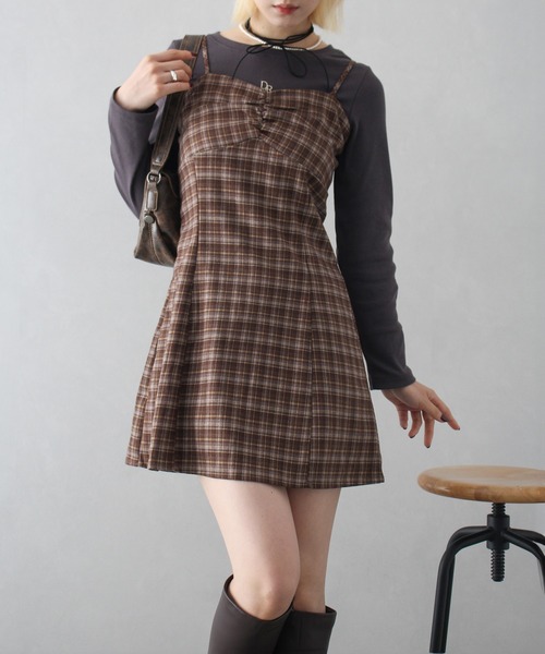 SpRay（スプレイ）の「チェックキャミミニワンピース（ワンピース・レディース・レンガ/レッド/ブラック/グリーン/ブラウン・FREE）」の20枚目の写真