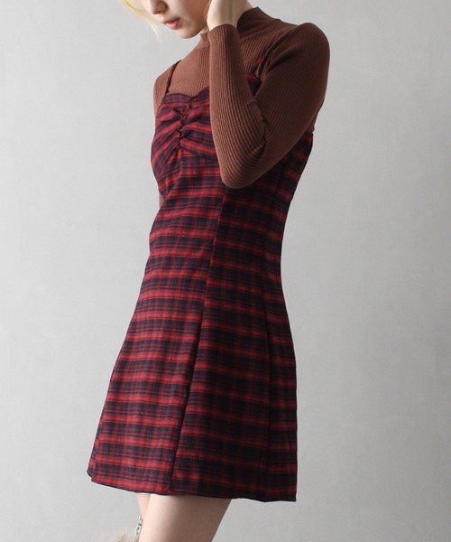 SpRay（スプレイ）の「チェックキャミミニワンピース（ワンピース・レディース・レンガ/レッド/ブラック/グリーン/ブラウン・FREE）」の18枚目の写真
