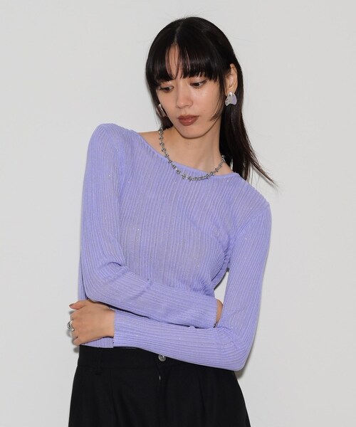 GALLEST(ギャレスト)の「◆シアースパンコールニット(ニット/セーター・レディース・アイボリー/グレー/ブラック/イエロー系その他/パープル・38)」の5枚目の写真