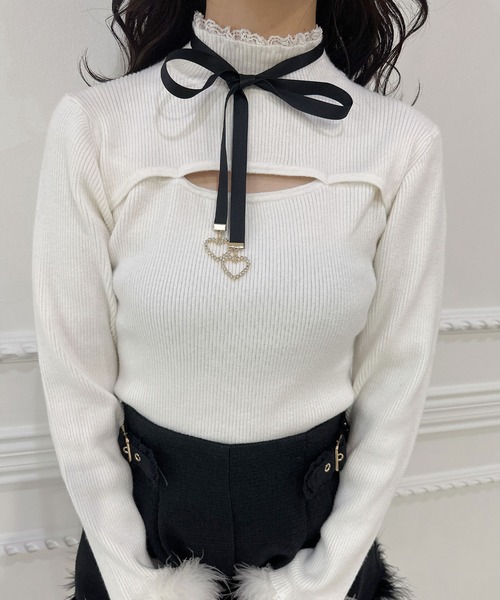 00s wishcore ファーフード付き ホワイトニットレースボレロ 姫カジ 00s wishcore ファーフード付き ホワイトニットレースボレロ 姫カジ