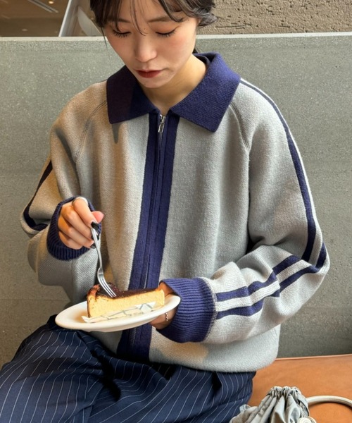 CIAOPANIC TYPY(チャオパニックティピー)の「【UNISEX】衿付きラインジップニット/WEB限定(ニット/セーター・メンズ・グレー/ベージュ/オレンジ・MEDIUM/LARGE)」の2枚目の写真