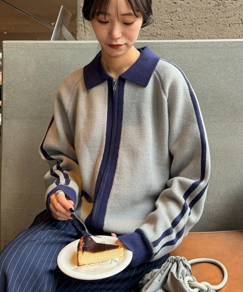CIAOPANIC TYPY(チャオパニックティピー)の「【UNISEX】衿付きラインジップニット/WEB限定(ニット/セーター・メンズ・グレー/ベージュ/オレンジ・MEDIUM/LARGE)」の4枚目の写真