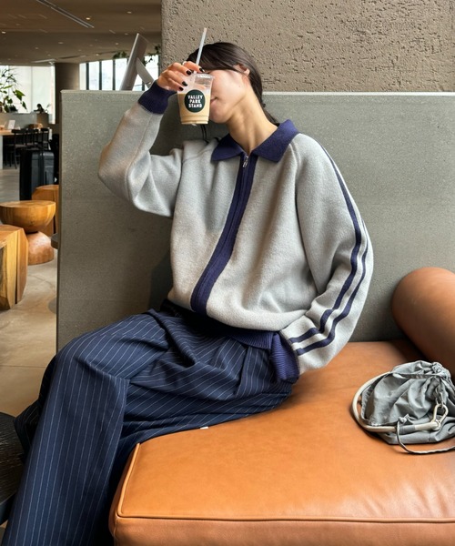 CIAOPANIC TYPY(チャオパニックティピー)の「【UNISEX】衿付きラインジップニット/WEB限定(ニット/セーター・メンズ・グレー/ベージュ/オレンジ・MEDIUM/LARGE)」の8枚目の写真