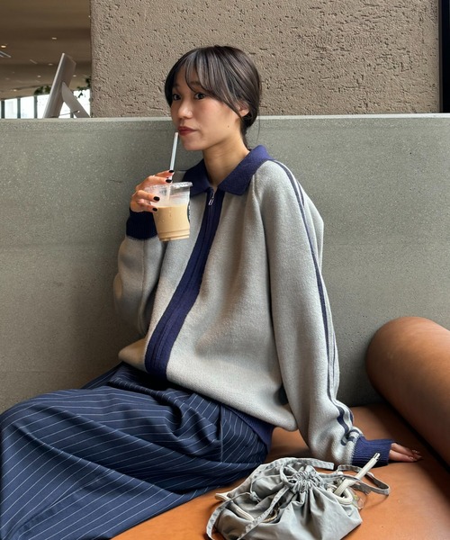 CIAOPANIC TYPY(チャオパニックティピー)の「【UNISEX】衿付きラインジップニット/WEB限定(ニット/セーター・メンズ・グレー/ベージュ/オレンジ・MEDIUM/LARGE)」の7枚目の写真