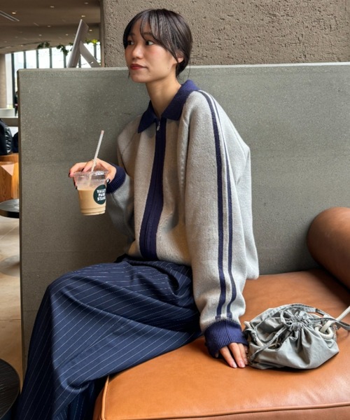 CIAOPANIC TYPY(チャオパニックティピー)の「【UNISEX】衿付きラインジップニット/WEB限定(ニット/セーター・メンズ・グレー/ベージュ/オレンジ・MEDIUM/LARGE)」の6枚目の写真