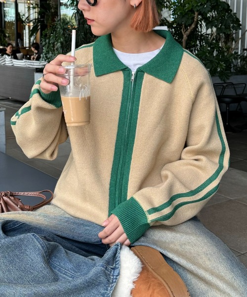 CIAOPANIC TYPY(チャオパニックティピー)の「【UNISEX】衿付きラインジップニット/WEB限定(ニット/セーター・メンズ・グレー/ベージュ/オレンジ・MEDIUM/LARGE)」の9枚目の写真