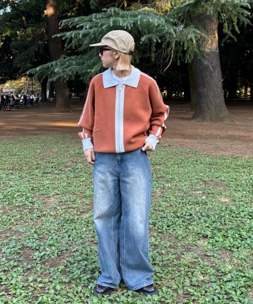 セール】【UNISEX】衿付きラインジップニット/WEB限定（ニット