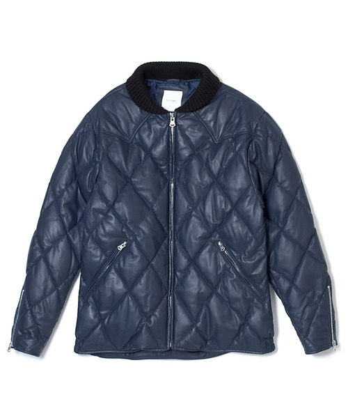 CRIMIE(クライミー)の「DIAMOND QUILT LAMB LEATHER DOWN JACKET / ダイヤ柄キルトラムレザー ダウンジャケット(ダウンジャケット/コート・メンズ・ブラック/ネイビー・XXL/XL/L/M/S)」の2枚目の写真