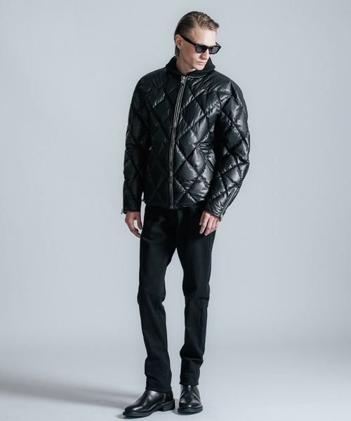 CRIMIE（クライミー）の「DIAMOND QUILT LAMB LEATHER DOWN JACKET / ダイヤ柄キルトラムレザー ダウンジャケット（ダウンジャケット/コート・メンズ・ブラック・XXL/XL/L/M）」の3枚目の写真