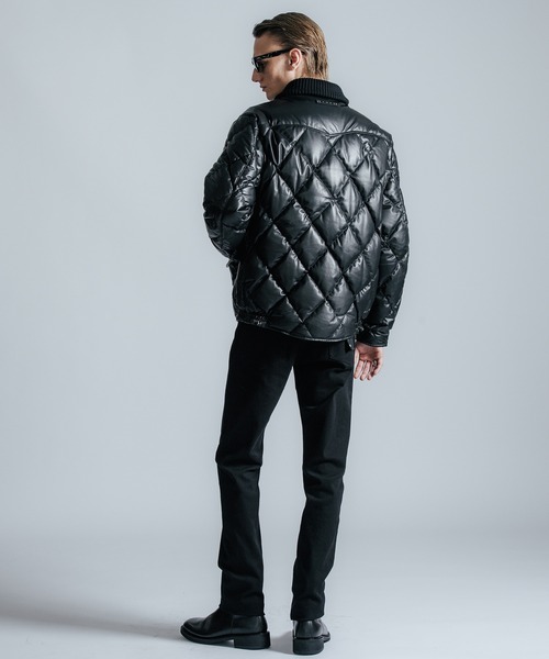 CRIMIE（クライミー）の「DIAMOND QUILT LAMB LEATHER DOWN JACKET / ダイヤ柄キルトラムレザー ダウンジャケット（ダウンジャケット/コート・メンズ・ブラック・XXL/XL/L/M）」の4枚目の写真