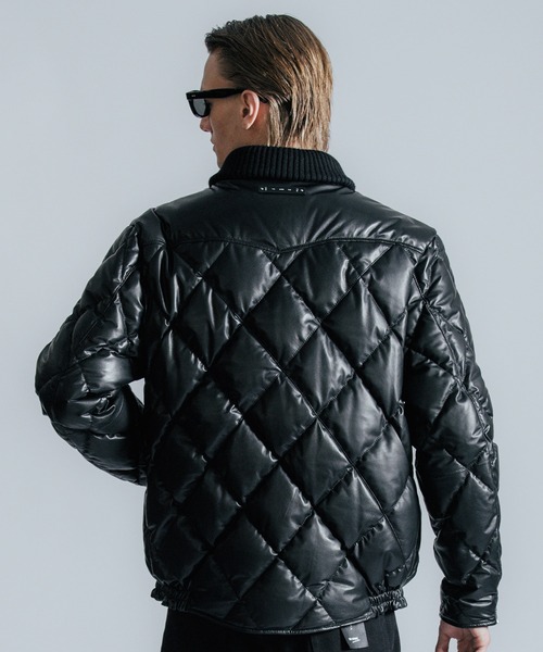 CRIMIE（クライミー）の「DIAMOND QUILT LAMB LEATHER DOWN JACKET / ダイヤ柄キルトラムレザー ダウンジャケット（ダウンジャケット/コート・メンズ・ブラック・XXL/XL/L/M）」の7枚目の写真