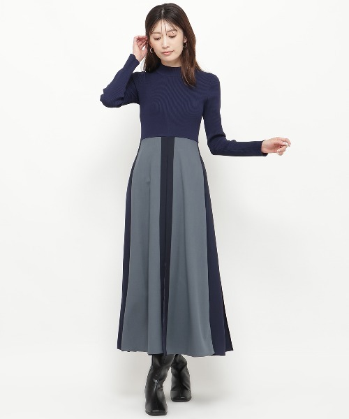 AND COUTURE(アンドクチュール)の「配色ドッキングワンピース(ワンピース・レディース・ネイビー/ブラック・FREE)」の1枚目の写真