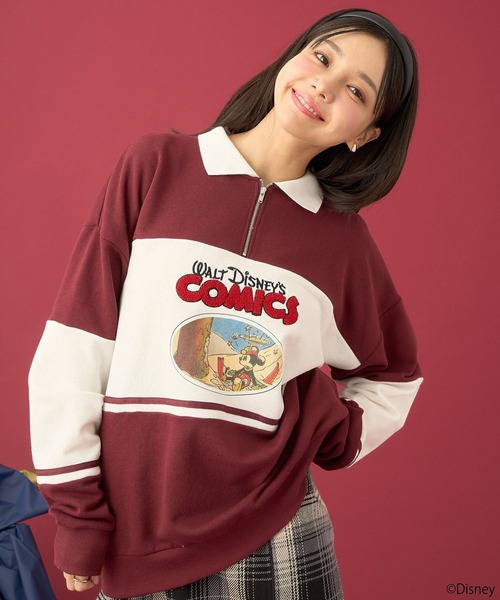 Disney ディズニー DISCOVER THE MAGIC 袖プリスウェット Disney ディズニー DISCOVER THE MAGIC 袖プリスウェット