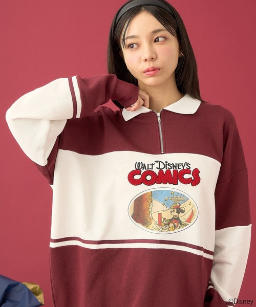 セール】Disney/レトロコミックハーフzipスウェット（スウェット