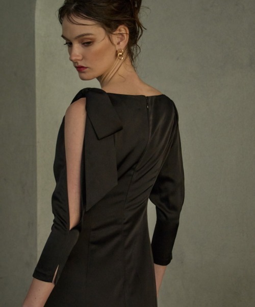 Shoulder Ribbon Satin Drape one piece ショルダーリボンサテン