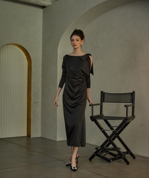 ERADIE ショルダーリボンサテンドレープワンピース Shoulder Ribbon Satin Drape one piece ショルダーリボンサテン