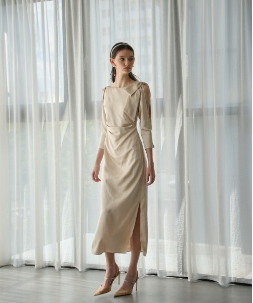 期間限定30％OFF! Drape Satin Ribbon Shoulder one ショルダーリボンサテン piece スーツ・フォーマル・ドレス